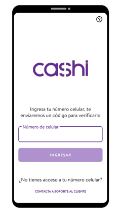 Registro con número de celular en la app de Cashi de Walmart