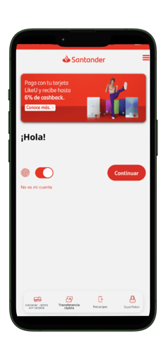 App Santander Súper Móvil para solicitar Cuenta de Débito Like U