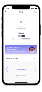 Establecer metas de ahorro en app Now Bank