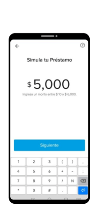 Pantalla de celular con monto a simular para préstamo Mercado Pago