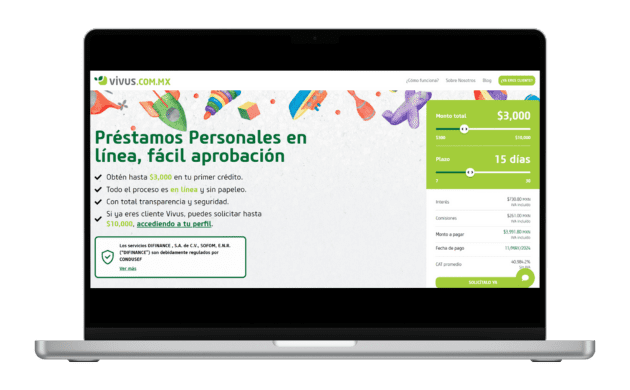 Página web con simulador de los Préstamos Vivus México