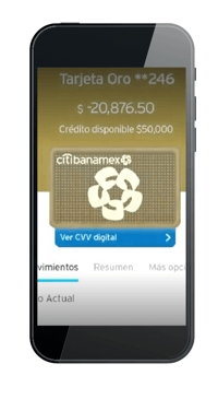 Pantalla con CVV dinámico en Citibanamex móvil